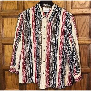 Alfred Dunner Women's 16 Fall Multicolor Blouse 3/4 Sleeve Button Up Rayon Top